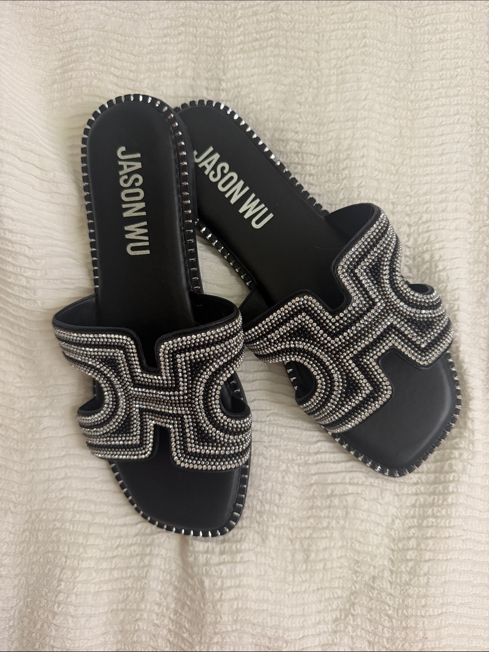 Jason Wu Black Slide Sandals with Silver Crystal Trim ( with box , never worn )